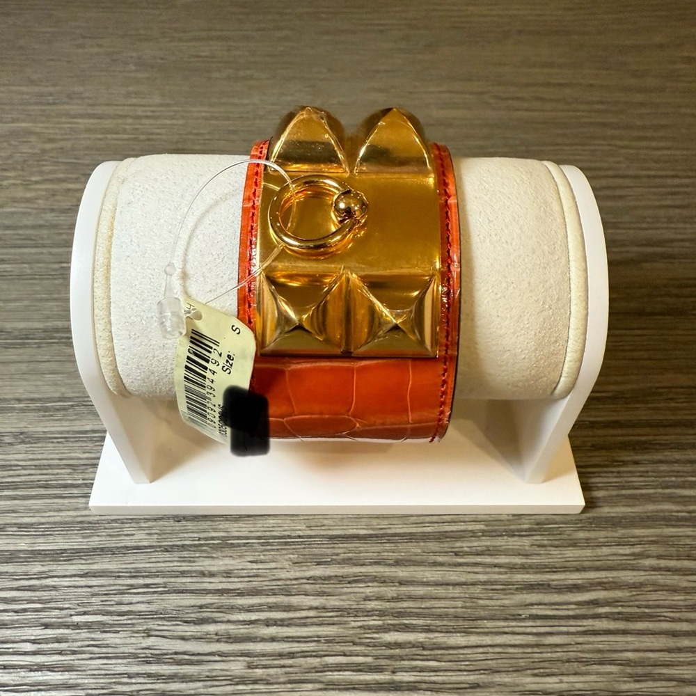 Hermes Collier De Chien CDC cuff Orange Poppy/gold Small